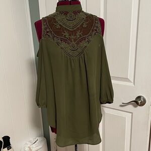 HeartSoul Forest Green Lace Detail Blouse